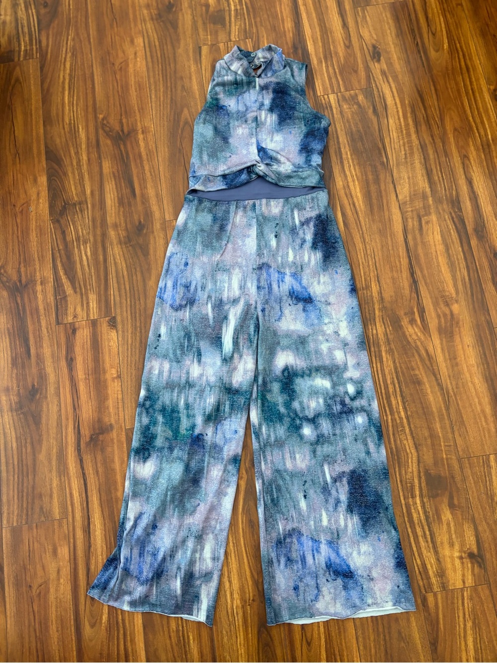 Weissman Sleeveless Tie-Dye Dance Costume Jumper  in Blue & Gray Women’s Large